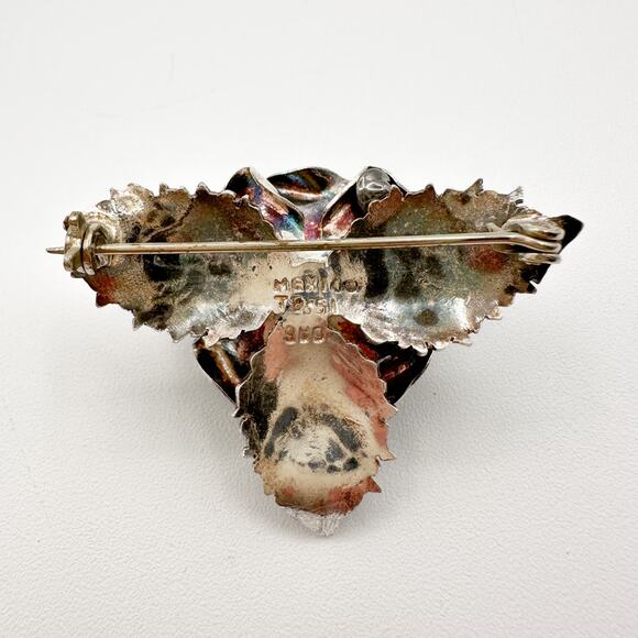 Taxco Mexico Silver Rose Brooch | 980 Floral Elegant Pin | Signed TB-51 - Picture 3 of 12